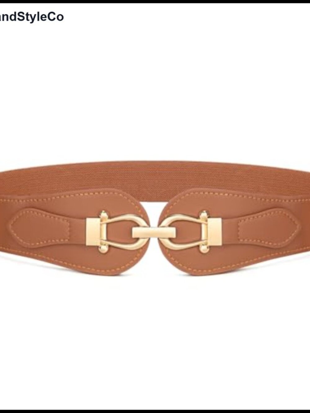 Wide Stretch Waist Belt for Women Faux Leather Gold Buckle Vintage